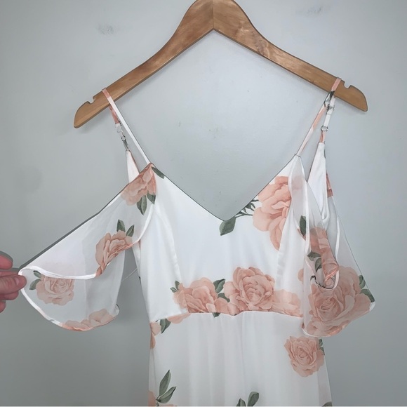 Lulus Maxi Dress Size XS Ivory Floral Print Lightweight Chiffon "Take You There" - Picture 5 of 16
